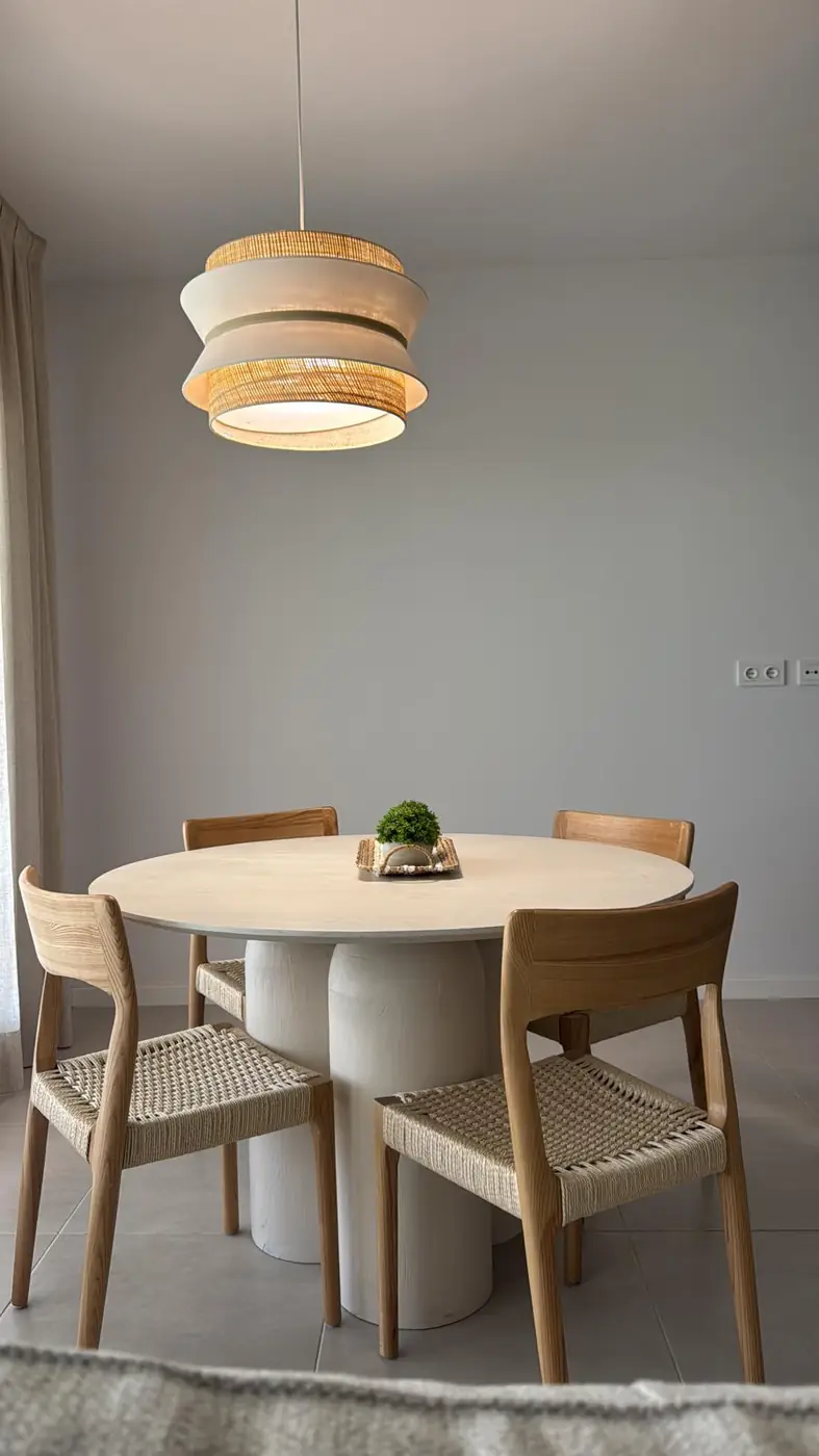 Clean dining area with a round table
